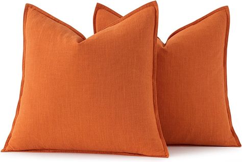 Amazon.com: MIULEE Linen Pillow Covers 18x18 Inch Fall Burnt Orange Decorative Linen Throw Pillow Covers Pack of 2 Soft Accent Farmhouse Couch Pillowcases Modern Home Decors for Sofa Cushion Living Room Bed : Home & Kitchen Farmhouse Couch, Neutral Throw Pillows, Chair Couch, Spring Pillows, Natural Linen Fabric, Boho Farmhouse, Bed In Living Room, Decor Buy, Linen Pillow Covers