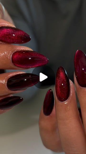 Fall Cat Eye Nails 2024, Red Jelly Stiletto Nails, Black And Red Almond Nails, Old Hollywood Nails, Black Cateye Nails, Red Cateye Nails, Basic Nail, Hollywood Nails, Fall Cats