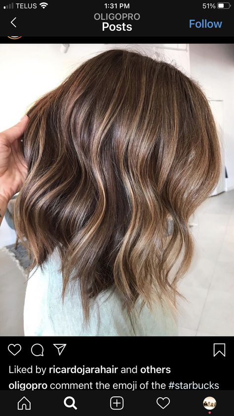 Brown Bob With Balayage, Balyage Short Brown Hair, Caramel Balayage Brunette Short Hair, Caramel Foils, Highlights Root Smudge, Sombre Hair Brunette, Balayage Brunette Short, Caramel Balayage Brunette, Kelly Hair