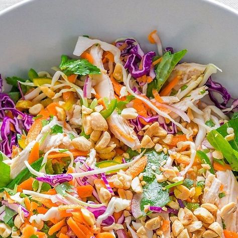 Christopher Kimball’s Milk Street on Instagram: "“Bursting with flavor,” one reader writes of this almost rainbow-colored Vietnamese chicken salad (goi gà)—a vibrant-yet-savory dinner salad which “feels healthy and totally satisfying.” The classic Vietnamese flavors sing: fish sauce for umami richness, brightened with a cut of lime, punched up with sugar. A beautiful, crisp mix of carrots, basil, and cabbage compliment soft bites of chicken, with peanuts for a satisfying crunch. ⁠ ⁠ Get the reci Vietnamese Chicken Salad Milk Street, Vietnamese Chicken Salad, Chili Lime Dressing, Rainbow Chicken, Chili Lime Sauce, Vietnamese Chicken, Asian Chicken Salads, Rainbow Salad, Chicken And Cabbage