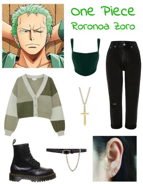 Sanji Outfit Fashion Styles, Zoro With 4 Swords Style, One Piece Anime Outfit Ideas, Zoro Outfit Ideas, Roronoa Zoro Outfits, Roronoa Zoro Inspired Outfit, Anime Outfit Inspired, Zoro One Piece Inspired Outfit, Zoro Outfit One Piece