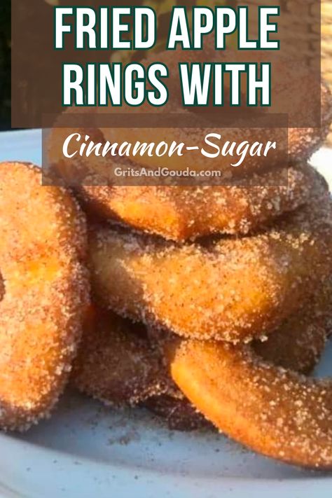 Fried Apple Rings, Cinnamon Apple Rings, Apple Cider Doughnut, Cinnamon Sugar Tortillas, Cinnamon Sugar Apples, Fried Apple, Apple Donuts, Apple Rings, Apple Recipes Easy