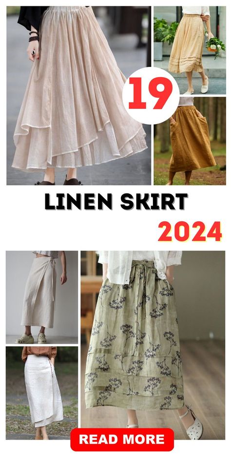 Short linen skirts provide a playful and chic option for warmer days. These skirts are great for creating a youthful and energetic look, perfect for weekend outings or vacation wear. Pair them with a lightweight blouse and sandals for a carefree, summer-ready outfit. Linen Skirt Pattern, Linen Skirt And Top Set, Short Linen Skirt, Skirt And Top Sets, Linen Skirt Outfit, Linen Skirt Midi, Linen Skirts, Long Linen Skirt, Skirt Outfit Summer