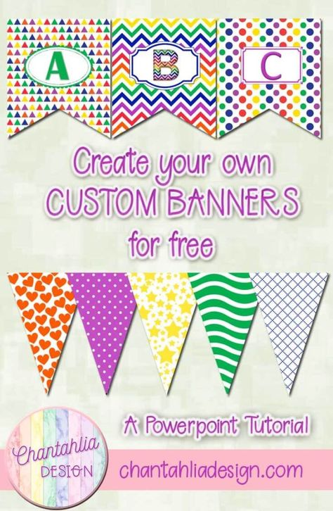 This tutorial will teach you how to create your own bunting banners. Using Powerpoint you will create customized banners in no time. Classroom Star Theme, Free Banner Printables, Teacher Banner, Intermediate Classroom, Cactus Classroom, Personalized Crafts, Bunting Diy, Classroom Banner, Triangle Banner