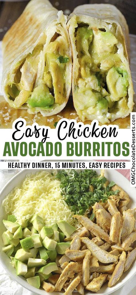 Burritos Chicken, Chicken Avocado Burrito, Ground Pork Recipes, Quick And Easy Dinner Recipes, Burritos Recipe, Quick And Easy Dinner, Healthy Dinner Recipes Chicken, Chicken Avocado, Health Dinner Recipes