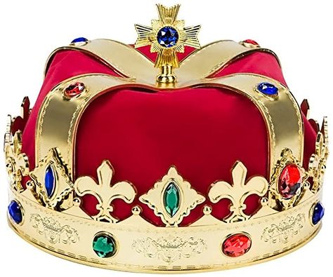 AmazonSmile: Kangaroo’s Regal King Crown, Red and Gold, One Size: Kitchen & Dining King And Queen Costume, Rhinestone Hat, King's Crown, Crown Decor, King Costume, Queens Jewels, Crown Party, Halloween Hat, Crown Cap