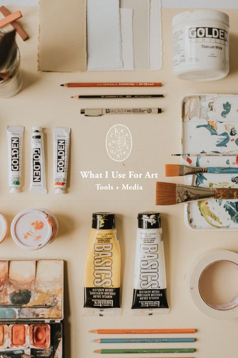 Gear List: What I Use for Fine Art — Chez Núñez Art Supply Flat Lay, Art Studio Illustration, Fine Art Branding, Art Materials Aesthetic, Art Product Photography, Faber Castell Drawing, Art Flatlay, Materials Photography, Liquitex Acrylic Paint