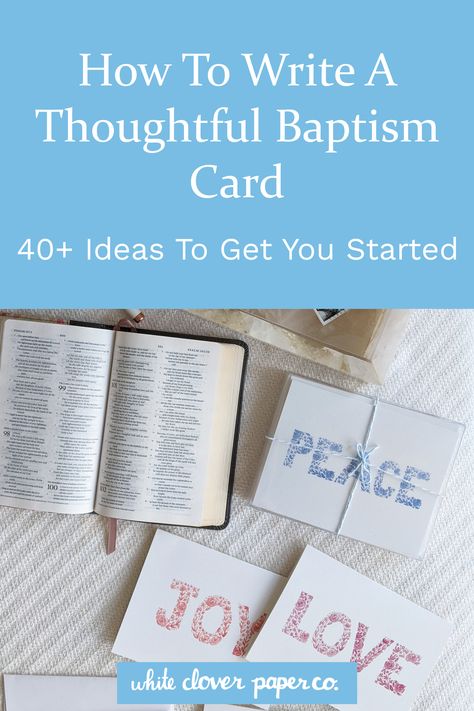 Over 40 examples for what to write in a baptism card, no matter what the situation! What To Write In A Bible As A Gift, Baptism Card Messages, Baptism Verses, Baptism Quotes, Congratulations Words, Being Baptized, Water Baptism, Adult Baptism, Catholic Baptism