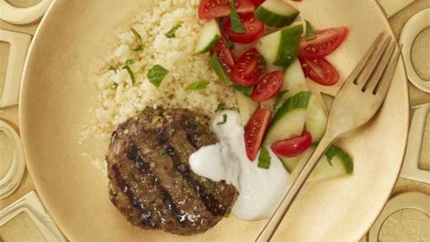 Ground lamb meat and seasonings combine to make delicious grilled patties! Lamb Patties, Yogurt Dill Sauce, Lamb Burgers, Homemade Tzatziki, Lamb Meatballs, Lamb Dishes, Patties Recipe, Ground Lamb, Lamb Recipes