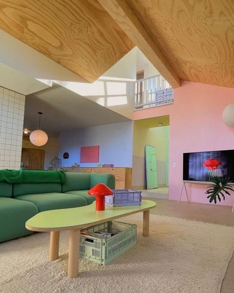 Living Room With Tv Designs, Gen Z Interior Design, Bethany Brill, Tv Interior, Oled Tv, Colourful Living Room, Eclectic Interior, On Design, A Tv