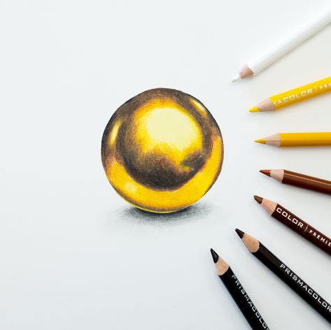 Colored Pencil Artwork Realistic, Prismacolor Drawing Tutorials, How To Draw Gold, Prismacolor Tutorial, Gold Tutorial, Drawing Gold, Prismacolor Drawing, Colored Pencil Art Projects, Blending Colored Pencils