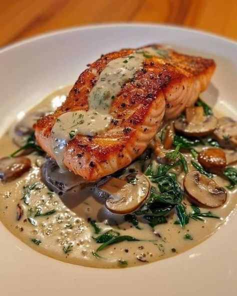 Pan Seared Salmon With Florentine Sauce, Pan Seared Salmon With Creamy Florentine Sauce, Florentine Sauce, Creamy Salmon, Gordon Ramsay Recipe, Main Entrees, Salmon And Shrimp, Foodie Art, Pan Seared Salmon