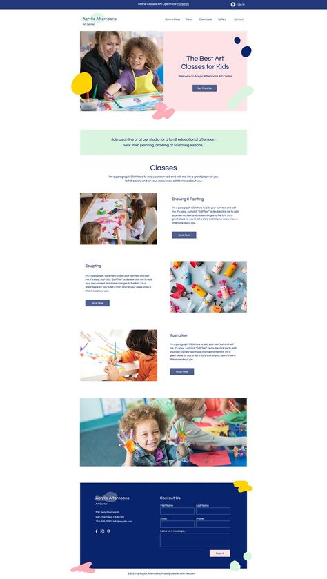 Art Classes Website | Wix Website Template Childcare Website, Nonprofit Website Design, Therapy Design, Class Website, Nonprofit Website, Book Website, Kids Art Studio, Website Design Inspiration Layout, Reference Website