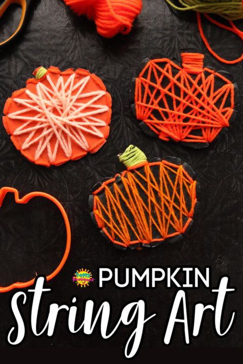 Yarn Pumpkins Diy Kids, Fall Yarn Crafts For Kids, Pumpkin Crafts For Kids Elementary, Pumpkin String Art, Pumpkin Yarn Craft, Halloween Yarn, Pumpkin Games, Pumpkin Activities, Yarn Gifts