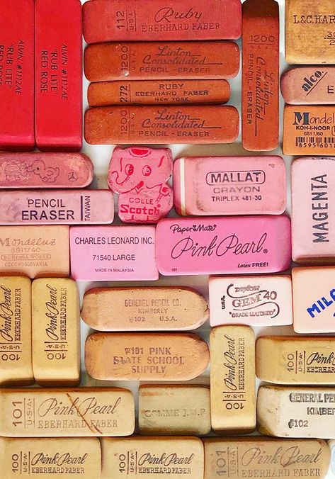 Eraser Collection, Things Organized Neatly, Lisa Congdon, Vintage Packaging, Beautiful Color Combinations, Gallery Art, Color Inspo, Erasers, Pink Pearl