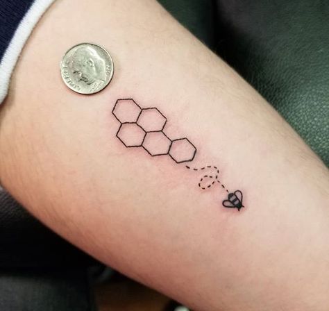 Small Beehive Tattoo, Wrist Bee Tattoo, Simple Honeycomb Tattoo, Honeycomb Tattoo Ideas, Honeycomb Tattoo Design, Bee Hive Tattoo, Honey Tattoo, Bubble Tattoo, Hexagon Tattoo