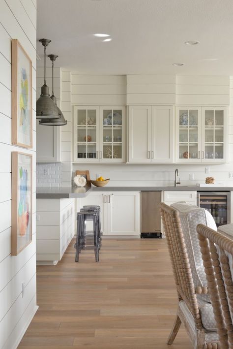 I like this ship lap size and look Shiplap On Kitchen Soffit, Shiplap Soffit Kitchen, Kitchen Cabinets With Soffit Above, Shiplap Soffit, Soffit Decorating Ideas, Soffit In Kitchen, Backsplash Texture, Soffit Ideas, Kitchen Soffit