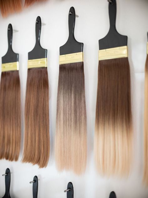 Glow Hair Extensions, Hair Boutique Ideas Decoration, Hair Extensions Display Ideas, Hair Extension Display Ideas, Hair Extension Display, Cosmetology Aesthetic, Hair Extension Storage, Extension Display, Styling Hair Extensions