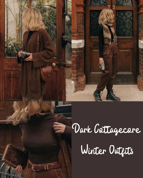 29 Cozy Cottagecore Winter Outfits - ljanestyle Cottagecore Boots Outfit, Cosy Core Outfits, Winter Light Academia Outfits, Cottagecore Rainy Day Outfit, Cottage Core Outfits Winter, Earth Tone Winter Outfit, Cottage Core Business Casual, Cozy Core Outfit, Everyday Cottagecore Outfits