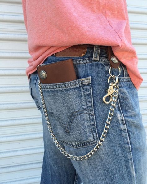 Mens Deluxe Biker Trifold Wallet, iPhone 5,5c,5s & 6 Carrier, Genuine Leather, 24" Chrome Chains, Key FOB, Biker Wallet, Trucker Wallet. Dorm Room Slytherin, Survivor Halloween Costume, Jd Costume, Hogwarts Dorm Room, Chain Pants, Punk Jeans, Jeans Chain, Pants Chain, Silver Wallet