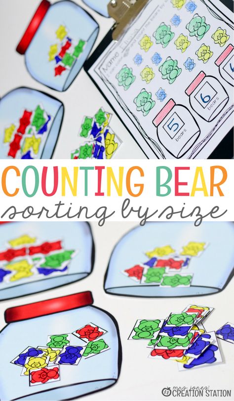 Counting Bears Sorting by Size! A fun hands-on way for kids to practice sorting by size and colors! A great math manipulative for math centers or independent work!  #mathfreebies #mathmanipulative Sorting By Attributes Kindergarten, Counting Bears, Kindergarten Curriculum, Math Activities For Kids, Math Instruction, Kindergarten Resources, Preschool Curriculum, Sorting Activities, Math Activities Preschool