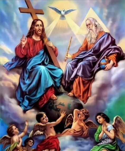 Trinity God, Christ Centered Relationship, Heaven Wallpaper, Father Son Holy Spirit, Superman Artwork, Church Aesthetic, Angel Wall Art, The Holy Trinity, Jesus And Mary Pictures