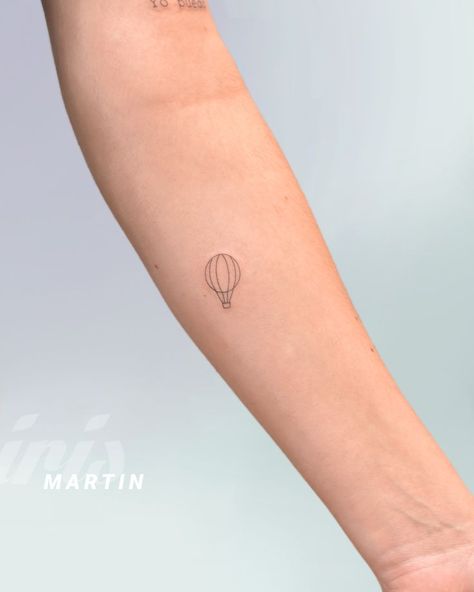 Mini Hot Air Balloon Tattoo, Fine Line Balloon Tattoo, Fine Line Hot Air Balloon Tattoo, Tiny Hot Air Balloon Tattoo, Minimalist Hot Air Balloon Tattoo, Hot Air Balloon Tattoo Small Simple, Simple Hot Air Balloon Tattoo, Tiny Eiffel Tower Tattoo, Airballons Tattoo