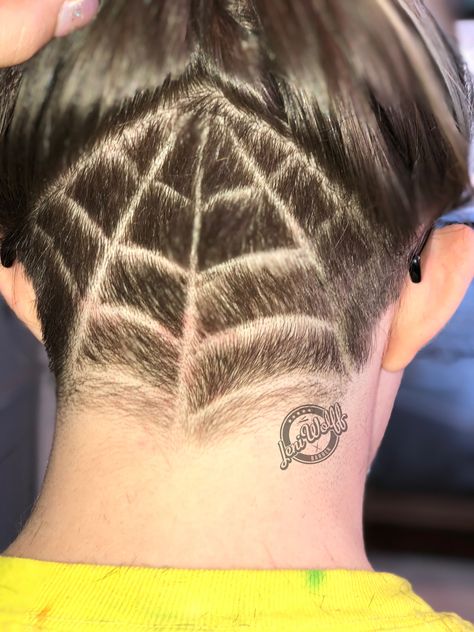 Spider web #undercut  #undercutdesign Spider Web Undercut Design, Spider Web Undercut, Halloween Undercut Designs, Halloween Undercut, Spider Haircut, Spider Web Hair Design, Spiderweb Undercut, Undercut Ideas, Undercut Tattoos