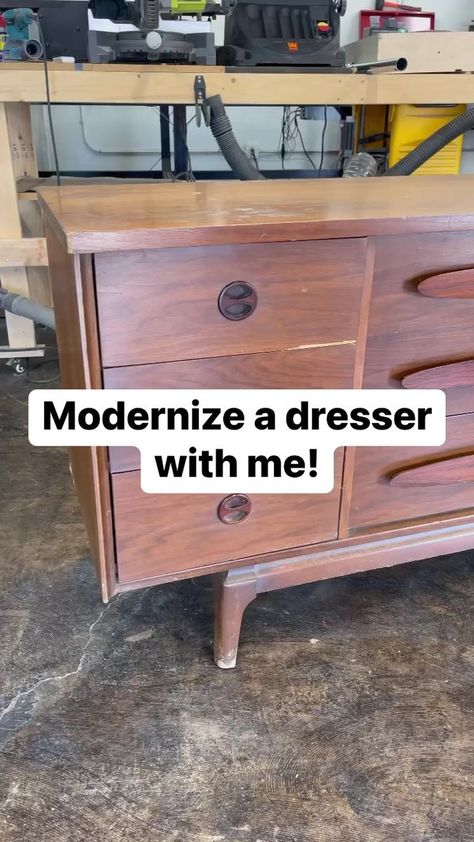 Dresser Transformation Ideas, 60s Furniture Makeover, Painted Mid Century Modern Furniture, Mcm Buffet Makeover, Refinished Mid Century Dresser, Refinishing Mid Century Furniture, Painted Credenza Ideas, Mid Century Modern Dresser Makeover Diy, Mcm Nightstand Makeover