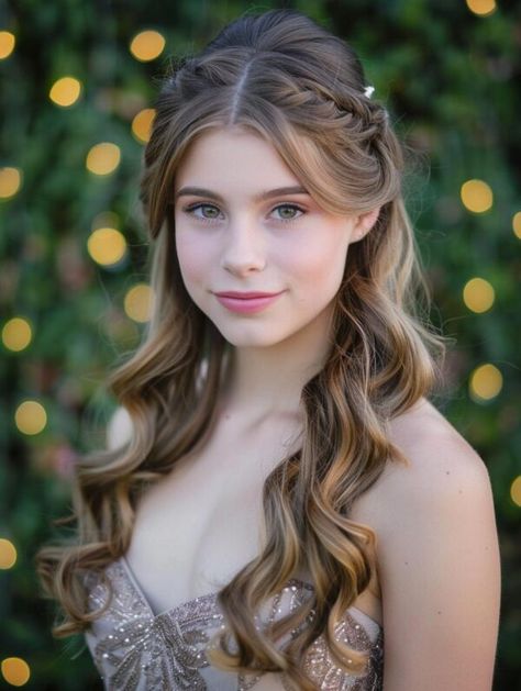 Teenage Wedding Hairstyles, Darkest Blonde, Braids Simple, Braided Half Up Half Down Hair, Half Up Styles, Brunette Shades, Elegant Prom Hairstyles, Braid Half Up Half Down, Picture Day Hair