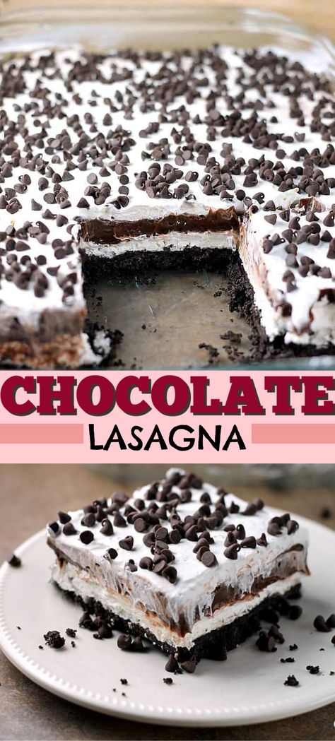 No Baked, Cookies Cream Cheese, Chocolate Lasagna Recipe, Cream Cheese Whipped Cream, Grill Dessert, Cool Whip Desserts, Dessert Halloween, Layered Dessert, Chocolate Lasagna