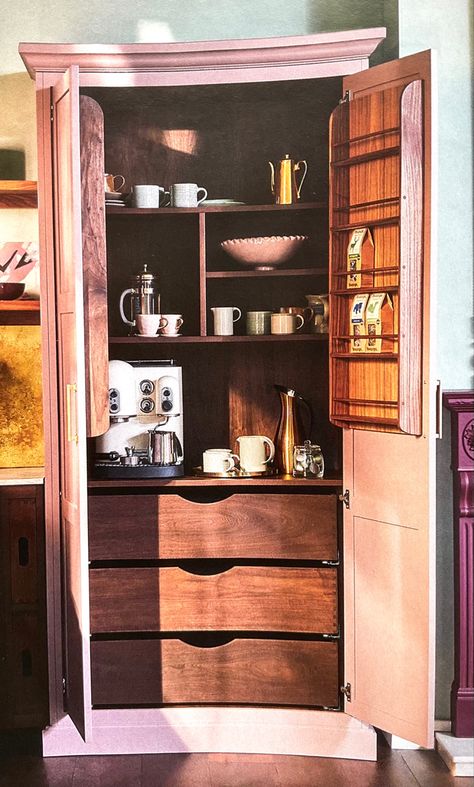 Cupboard for coffee, tea, wine, and linen Tea Cupboard, Beverage Station, Drink Station, Tea Time, Cupboard, Coffee Tea, Wine, Tea, Coffee