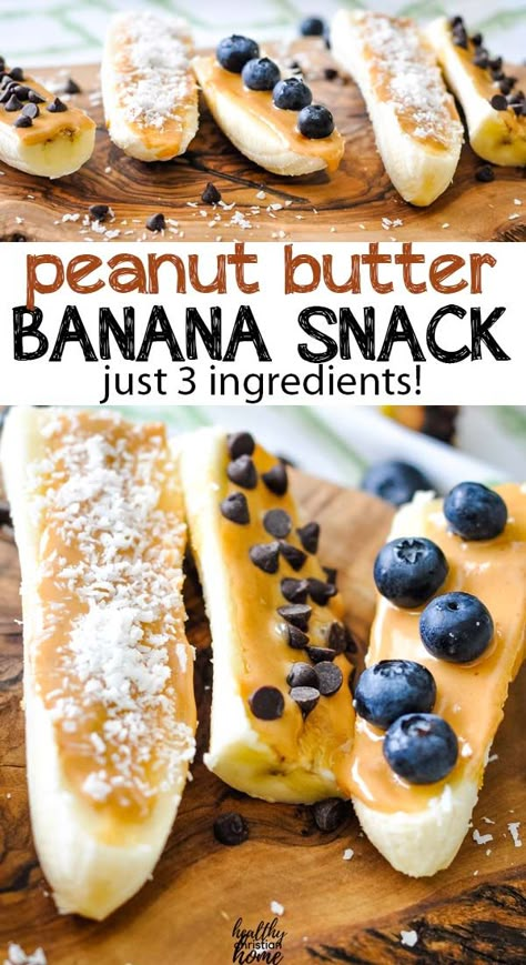 Need an easy banana snack recipe your kids will love? Try this delicious banana peanut butter snack! Sprinkle with your favorite toppings like coconut, blueberries, or dark chocolate chips. #banana #peanutbutter #easysnack #snackideas #healthysnack #snacksforkids Healthy Snacks On The Go, Real Food Snacks, Banana Snacks, Banana Treats, Easy Snacks For Kids, Peanut Butter Snacks, Banana Peanut Butter, Banana Bites, Healthy Snack Ideas