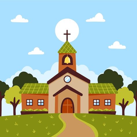 Church Cartoon, Church Clipart, Church Drawing, Church Illustration, Borobudur Temple, Church Images, Certificate Design Template, Church Pictures, Mountain Illustration