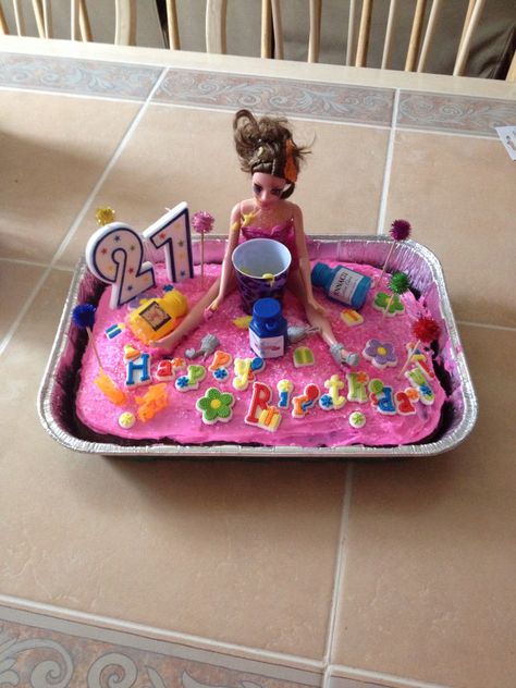 21st birthday hungover Barbie cake Barbie Cake 21st Birthday, Barbie 21st, Birthday Cake Barbie, Red Velvet Frosting, Drunk Barbie Cake, Cake Barbie, 21st Birthday Girl, Barbie Birthday Cake, Barbie Doll Cakes