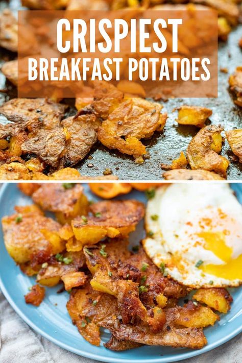 The easy trick for how to make crispy breakfast potatoes: Smash them! Once you try making breakfast potatoes this way, your breakfasts will be forever changed. #breakfast #potatoes Crispy Breakfast Potatoes, Sweet Potato Breakfast Hash, Potato Breakfast Recipes, Making Breakfast, Seasoned Potatoes, Breakfast Hash, Sweet Potato Breakfast, Breakfast Potatoes, Smashed Potatoes