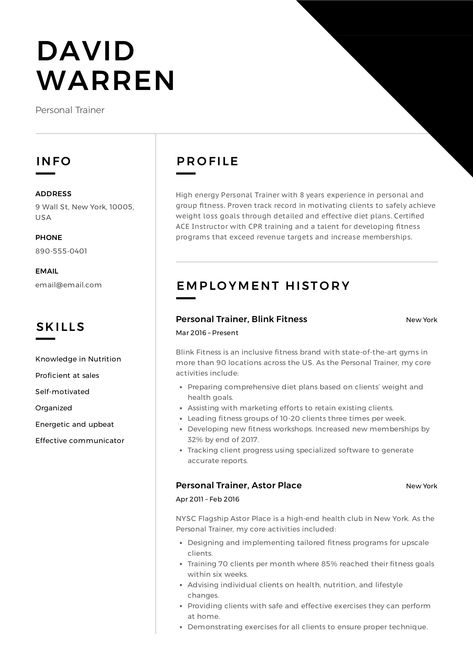 Personal Trainer Resume Example, Template, Sample, CV, Formal, Design, Creative, Free Download in PDF Event Planner Resume, Web Designer Resume, Office Manager Resume, Web Developer Resume, Professional Resume Examples, Designer Resume, Free Resume Template Download, Webpage Template, Design Resume