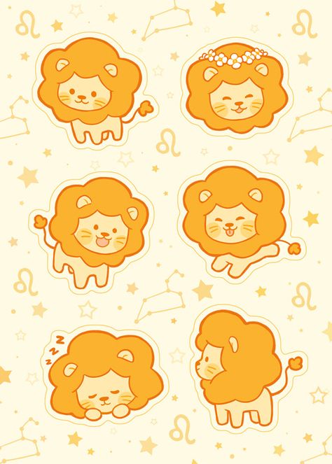 Lion Sticker Art, Kawaii Lion Drawing, Cute Lion Drawing Kawaii, Cute Lion Drawing Easy, Cute Lion Art, Lion Illustration Design, Lion Chibi, Leo Cartoon, Simple Lion Drawing