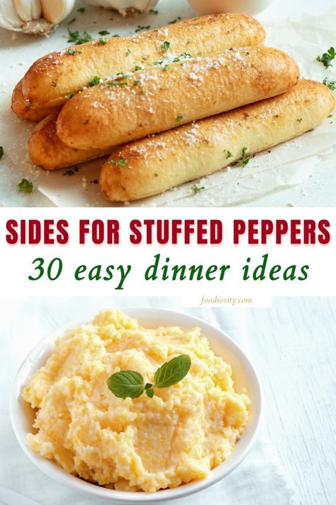 Sides To Go With Stuffed Bell Peppers, What To Have With Stuffed Peppers, Stuffed Pepper Sides Ideas, Side Dishes For Stuffed Bell Peppers, Stuffed Bell Peppers Side Dish, Sides With Stuffed Peppers, Sides For Sausage And Peppers, Side Dishes For Stuffed Peppers, What To Serve With Stuffed Bell Peppers