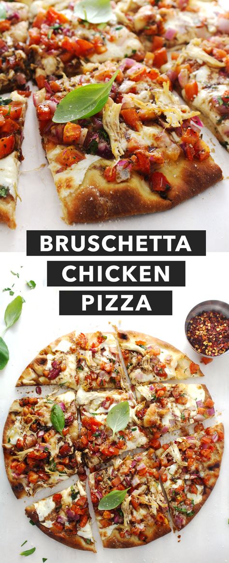 Healthy Bruschetta, Bruschetta Pizza, Pizza Flatbread, Chicken Flatbread Pizza, Homemade Bruschetta, Chicken Pizza Recipes, Chicken Flatbread, Bruschetta Chicken, Bruschetta Recipe