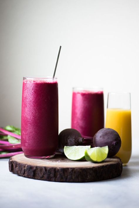 Red Zinger Beet Smoothie - sneak in more vegetables by making this beet smoothie! It's filled with beets, beet greens, fruits and a touch of spice! Mango Lassi Recipes, Lassi Recipes, Touch Of Spice, Beet Smoothie, Red Beets, Beet Greens, Swiss Chard, Smoothie Ingredients, Breakfast Smoothies