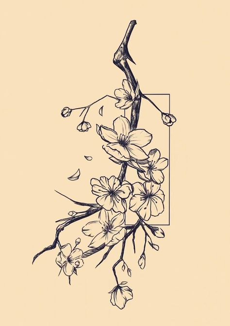 Arlo Tattoo, Black And White Flower Tattoo, Red Flower Tattoos, Lily Tattoo Design, Sakura Tattoo, Cherry Tattoos, Branch Tattoo, Sharpie Tattoos, Beautiful Flower Tattoos