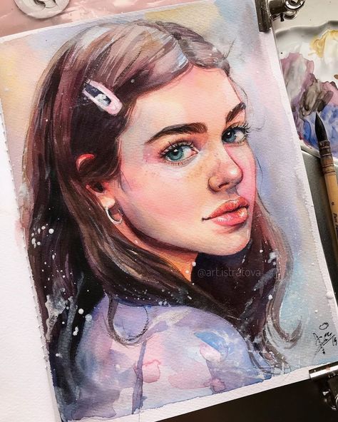 Paint Sketchbook, Eye Portrait, Watercolor Art Face, Watercolor Face, Art Palette, Watercolor Girl, Portrait Watercolor, 얼굴 그리기, Poster Wallpaper