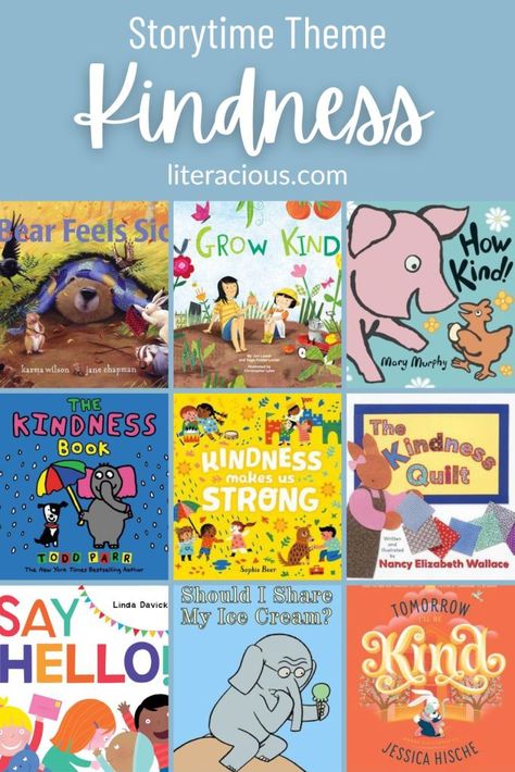 Kindness Books Preschool, Kindness Books For Kids, September Storytime Themes, Library Storytime Ideas, Storytime Rhymes, Librarian Ideas, Library Storytime, Kindness Counts, Picture Books For Kids