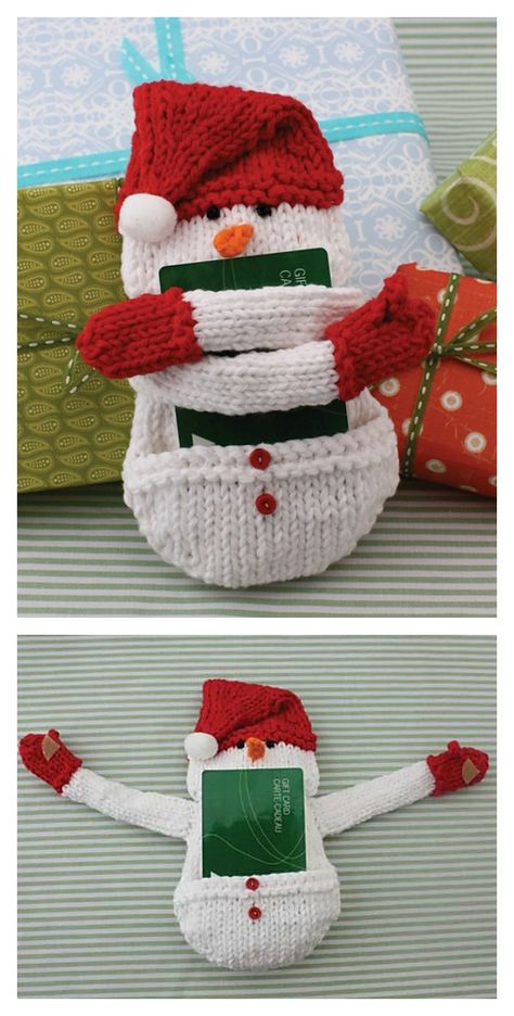 Snowman Gift Card Holder Free Knitting Pattern #freepattern #knitting Gift Card Holder Diy, Christmas Knitting Patterns Free, Knitted Patterns, Crochet Phone Cases, Holiday Knits, Christmas Gift Card Holders, Diy Gift Card, Snowman Gifts, Christmas Knitting Patterns