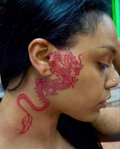 Dragon Tattoo Face, Dragon Tattoo Back, Dark Skin Tattoo, Red Dragon Tattoo, Face Tattoos For Women, Dragon Tattoos For Men, Small Dragon Tattoos, Dragon Tattoo For Women, Neck Tattoos Women