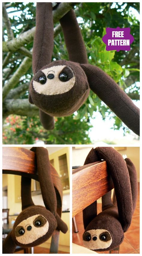 Sock Sloth, Diy Sloth Plush, Sloth Sewing Pattern, Diy Crafts Sewing, Diy Sloth, Funny Sewing Projects, Sloth Diy, Stuffed Animals Diy, Sock Dolls