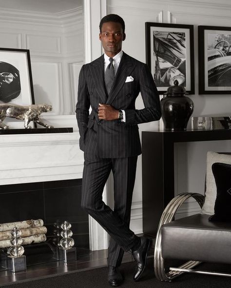 Ralph Lauren Purple Label Suits, Double Breasted Suit Men, Ralph Lauren Purple Label Men, Gentleman's Club, Black Male Models, Ralph Lauren Suits, Cold Fashion, Elegant Man, Purple Label