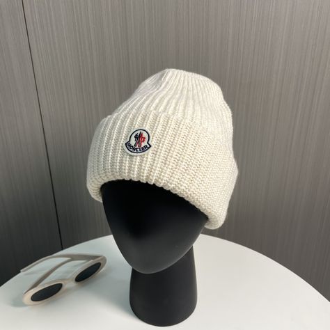 #okify #bagsall #hat #beanie #wool Moncler Hat, White Beanie, White Beanies, Hat Beanie, Beanie Hat, Beanie Hats, Wool, Hats, White