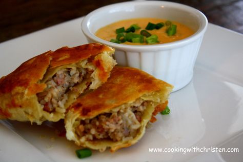 Cajun Empanadas (Boudin-Stuffed Empanadas) | Cooking With Christen Boudin Recipe, Boudain Recipes, Boudin Sausage, New Orleans Recipes, Cajun Dishes, Cajun Creole Recipes, Mardi Gras Food, Out To Eat, Cajun Cooking